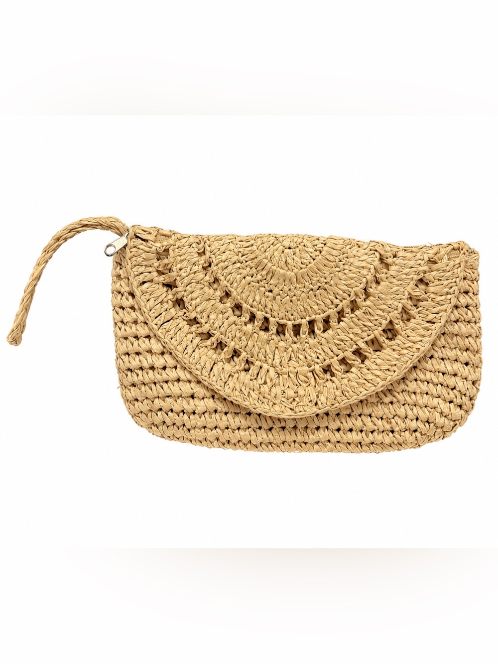 Primark Boho Woven Straw Clutch Wristlet Bag Natural Raffia Crochet Beach Pouch